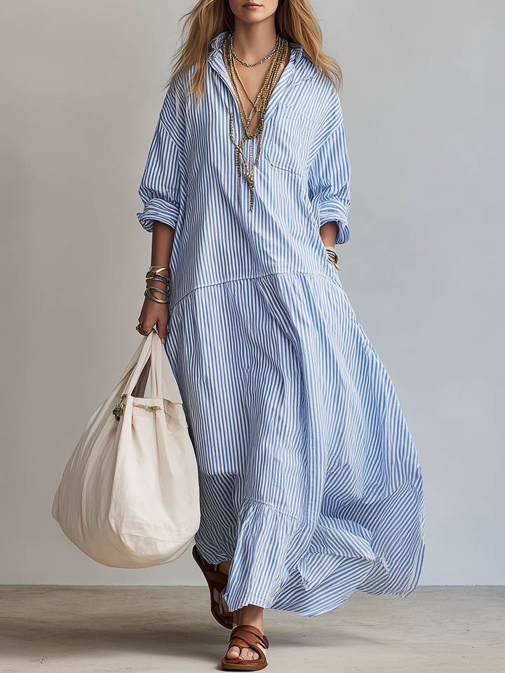 Blue Striped Relaxed Shirt Maxi Dress
