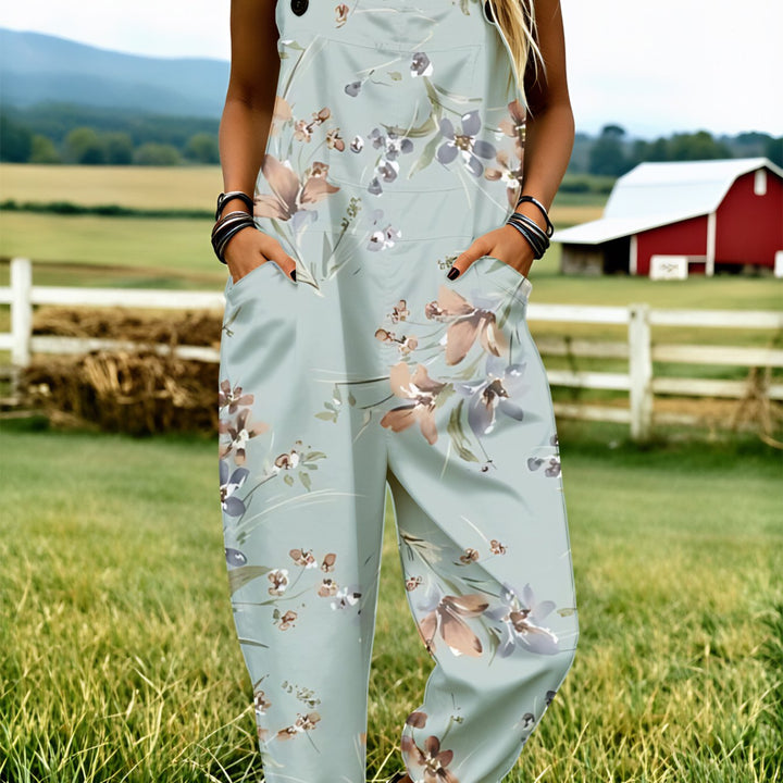 Grote maten, Damesoverall grote maten 0XL-5XL met bloemenpatroon en pastelkleuren, comfortabele en ademende polyestervezel, kleding voor alle seizoenen, machinewasbaar, print