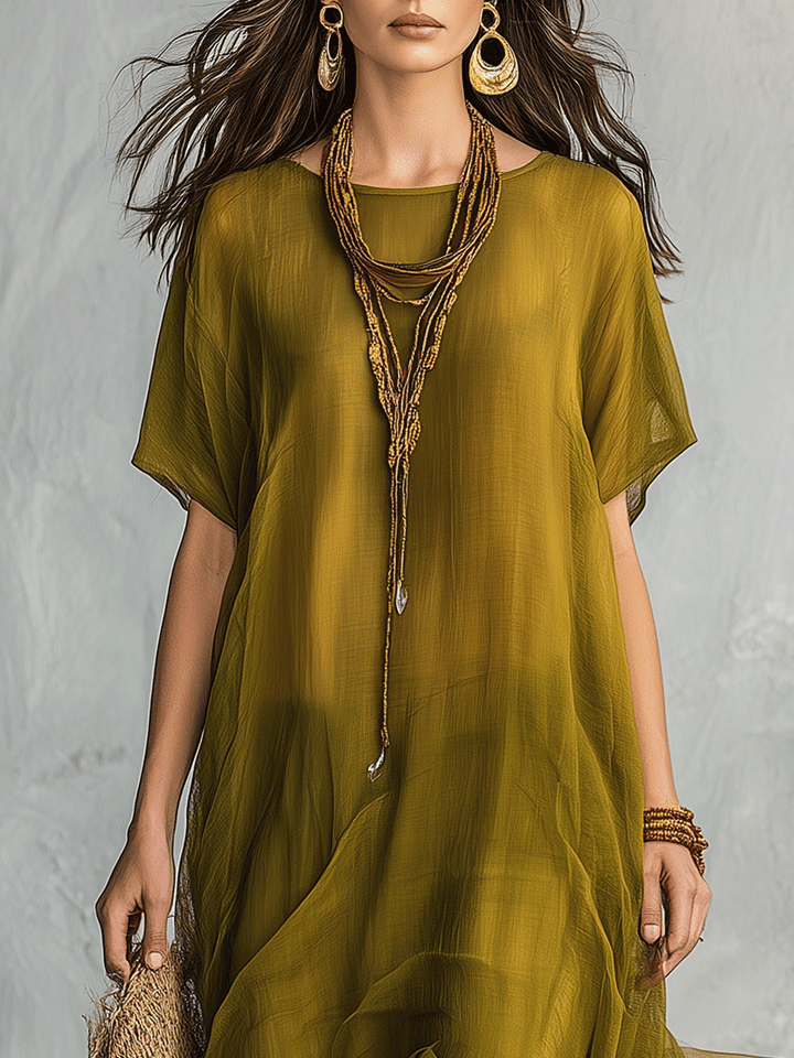 Olive Green Bohemian Maxi Dress with Draped Silhouette