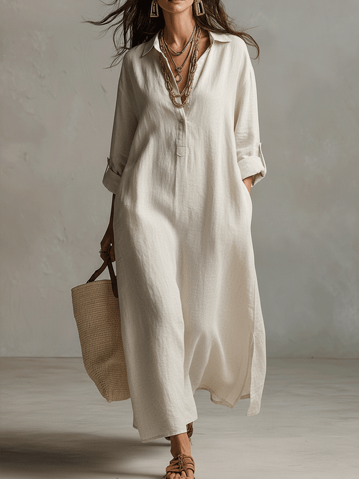 Vintage Lightweight Maxi Shirt Dress in Natural Cream