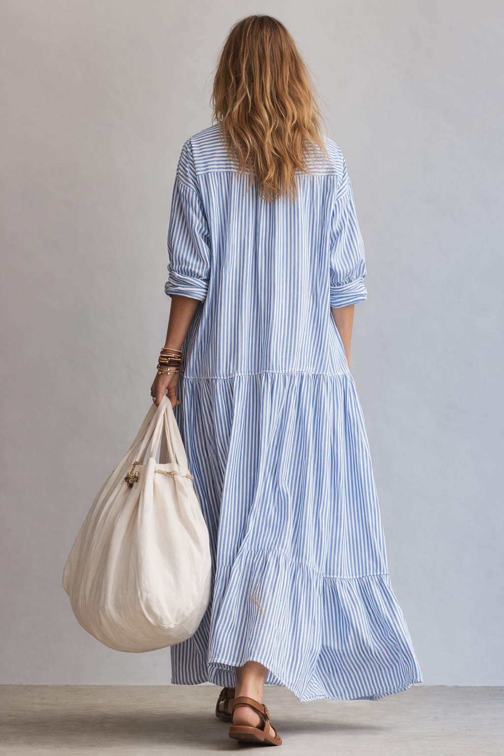 Blue Striped Relaxed Shirt Maxi Dress