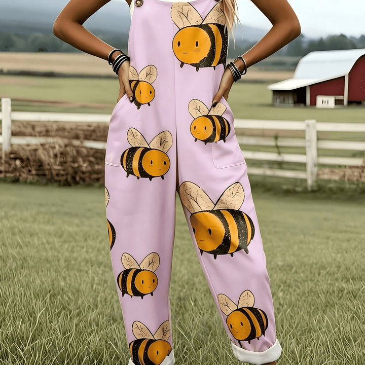 Groene Jumpsuit met Cartoon Bijenpatroon - 0578