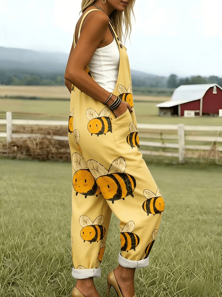 Groene Jumpsuit met Cartoon Bijenpatroon - 0578