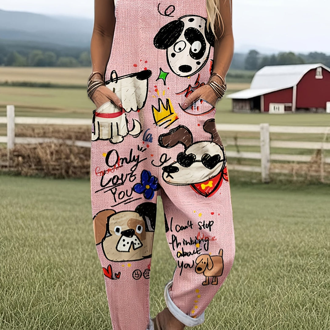 [Bedrukte Broek - Niet Denim Stof] Nieuwe Europese en Amerikaanse Damesmode met Trendy Faux Denim Dierenprint Casual Overalls, Gemaakt van Veelzijdige en Ademende Stof Perfect voor de Herfst