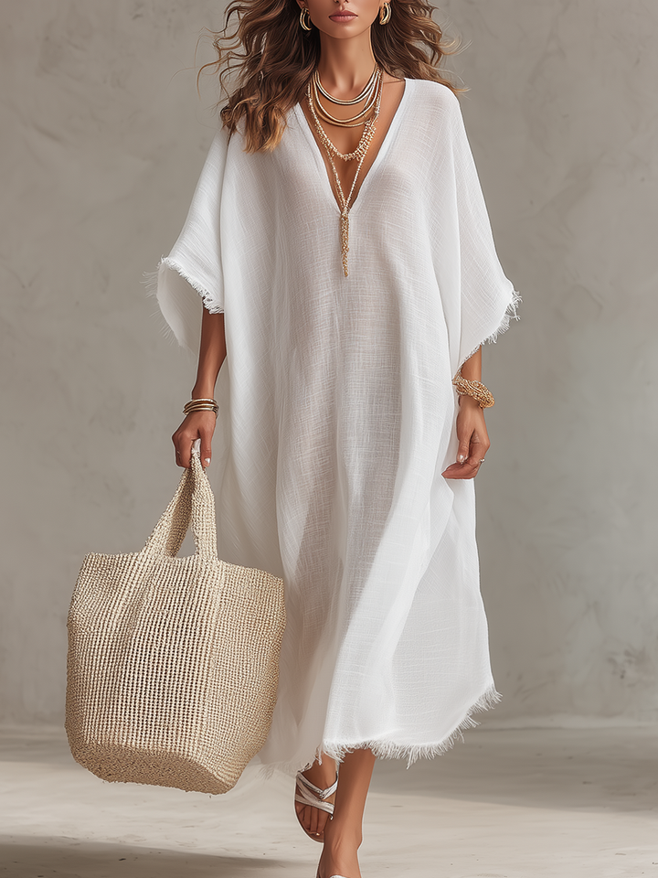 Relaxed V-Neck Midi Dress