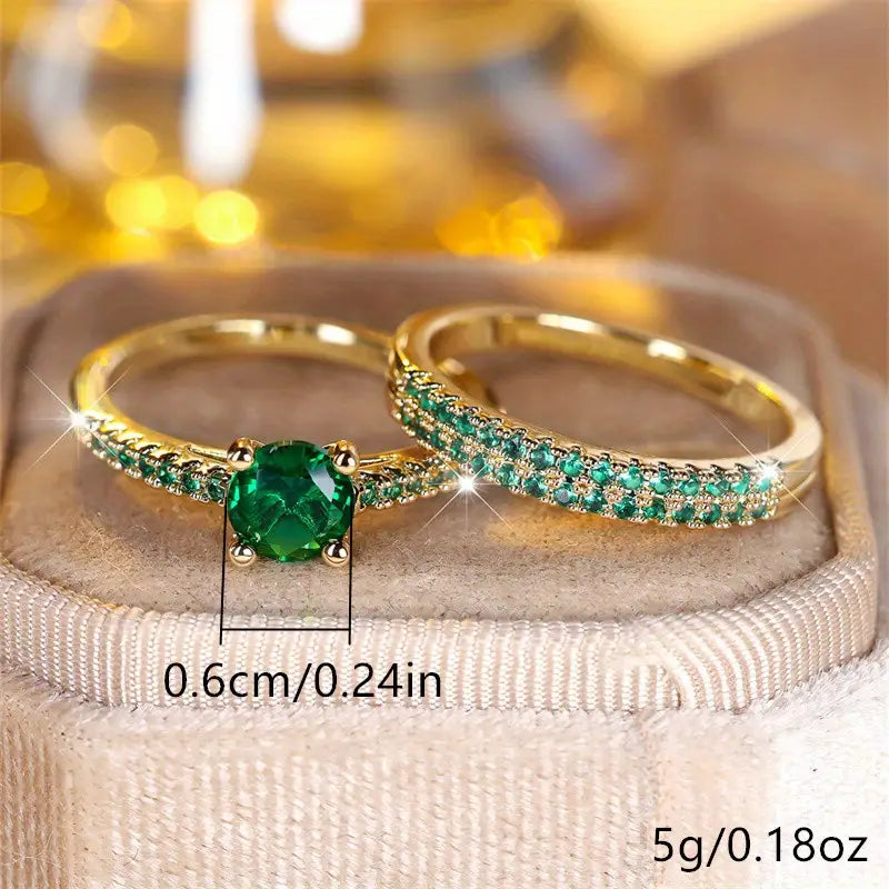 Serena Emerald Duo Ring Gold Set