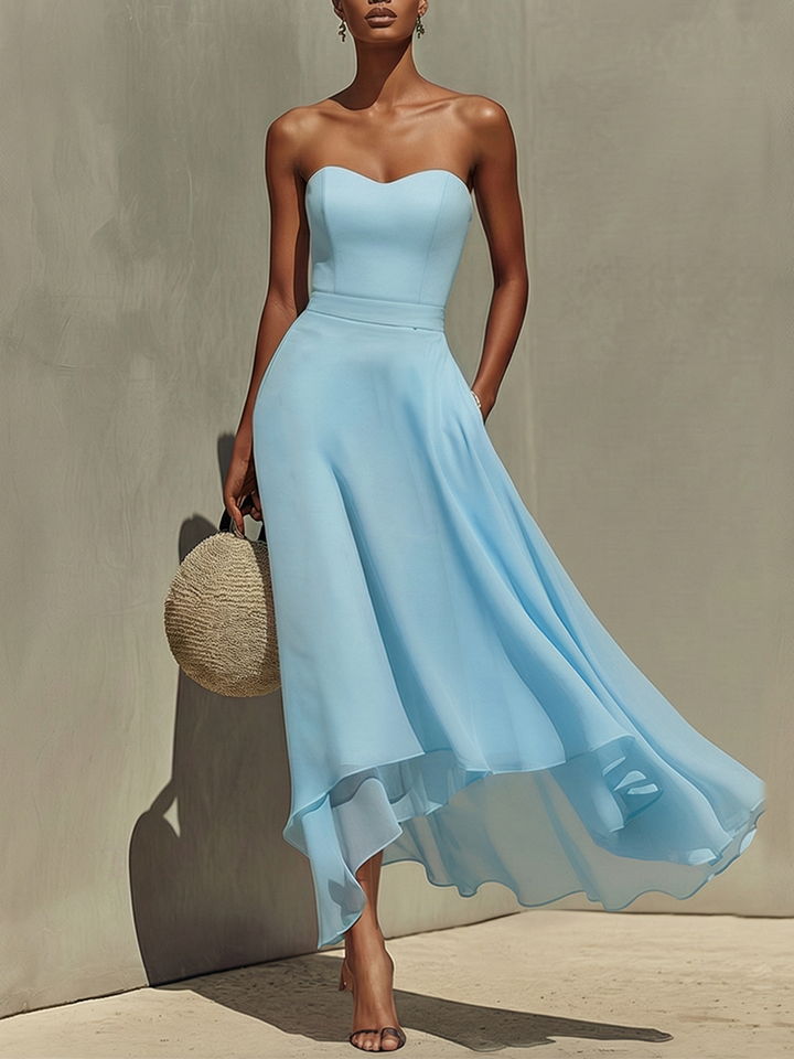 Elowen | Strapless Chiffon Midi Dress