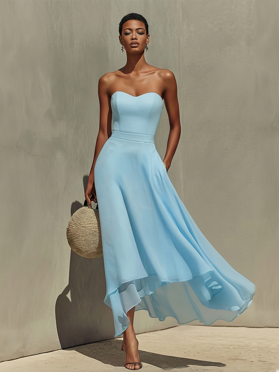 Elowen | Strapless Chiffon Midi Dress