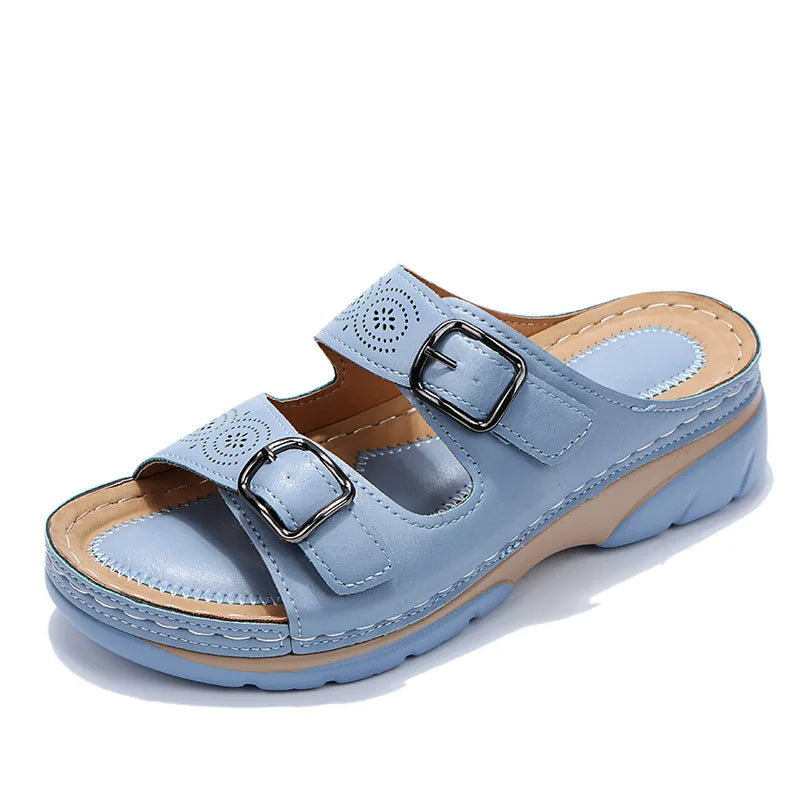 Cozy Double Buckle Wedge Sandals