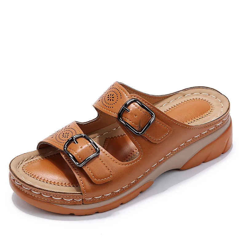 Cozy Double Buckle Wedge Sandals