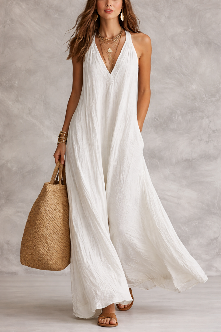 Airy Bohemian Sleeveless Flowing Maxi Dress