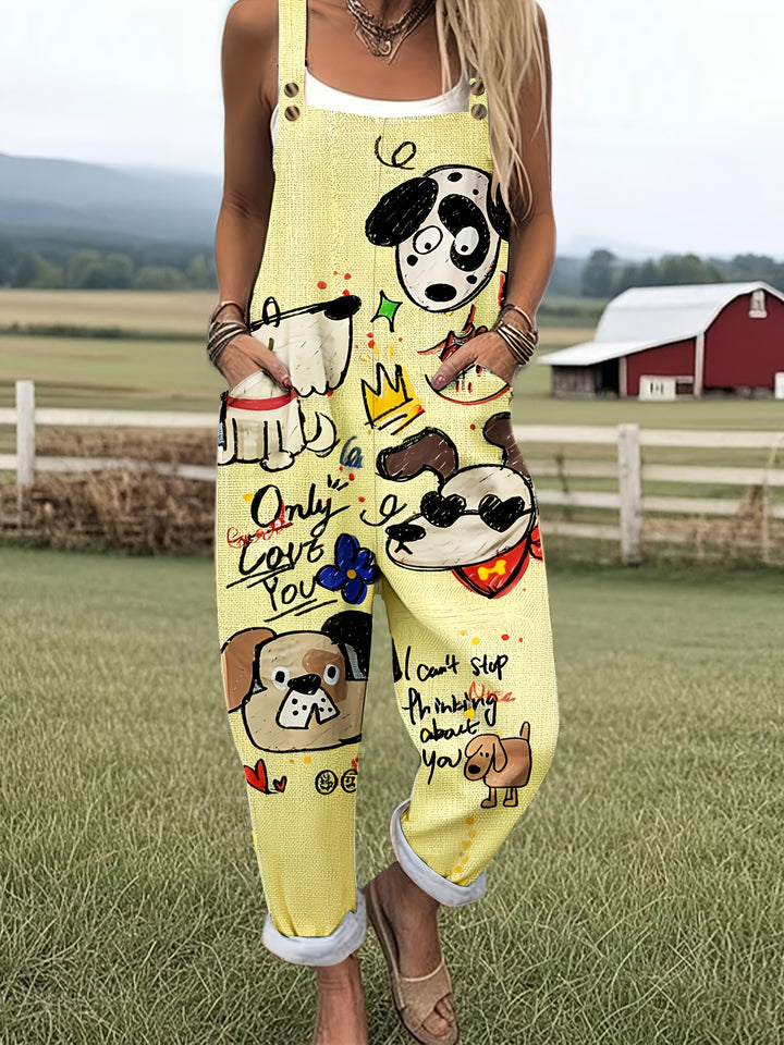 [Bedrukte Broek - Niet Denim Stof] Nieuwe Europese en Amerikaanse Damesmode met Trendy Faux Denim Dierenprint Casual Overalls, Gemaakt van Veelzijdige en Ademende Stof Perfect voor de Herfst