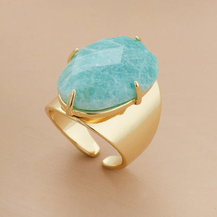 Sophisticated Goddess Ring in Blue Amazonite