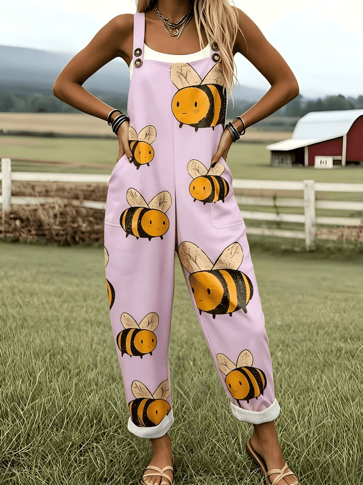 Groene Jumpsuit met Cartoon Bijenpatroon - 0578