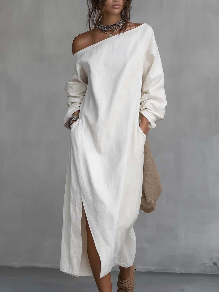 Loose-Fitting One Shoulder Split Midi Dress
