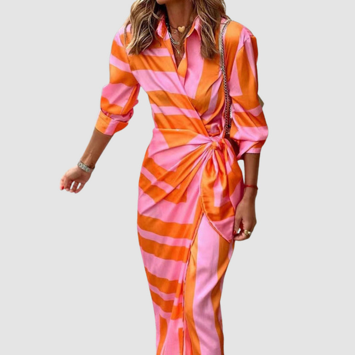Cecilia™ | Elegant Striped Wrap Dress