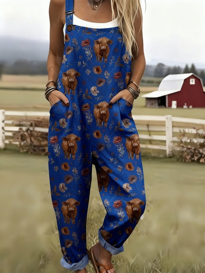 Grote maten, Dames overall met print in grote maten, Overall met schattig hondenpatroon, Casual stijl, Ruim en comfortabel, Geschikt voor dagelijks gebruik, Boerderij pastorale stijl, Machinewasbaar
