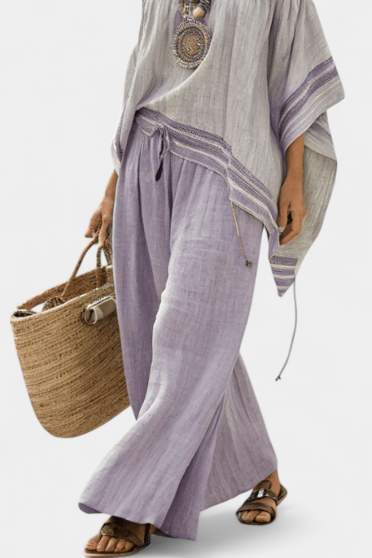 Serenella - off-shoulder top and wide-leg trousers in stripes