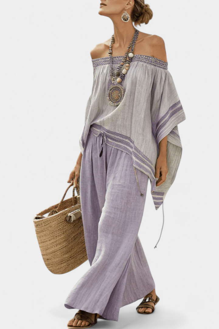 Serenella - off-shoulder top and wide-leg trousers in stripes
