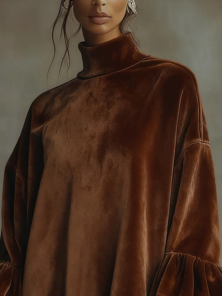 OFELIA VELVET LEOPARD CUFF FLOUNCE SLEEVE MINI DRESS