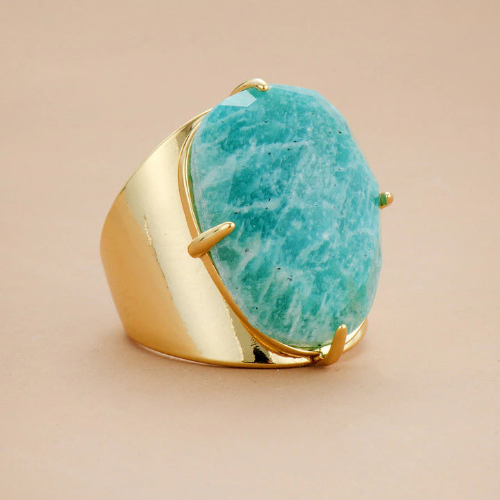 Sophisticated Goddess Ring in Blue Amazonite