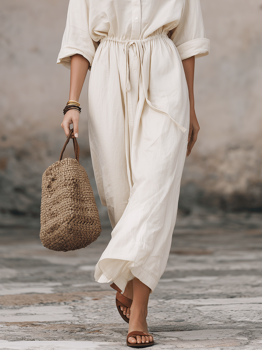 Effortless Bohemian Shirt Maxi Dress with Tie at the Waist