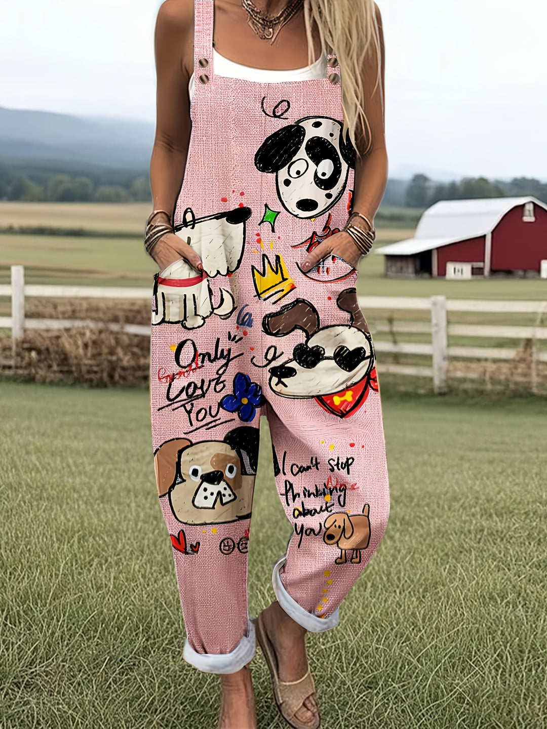 [Bedrukte Broek - Niet Denim Stof] Nieuwe Europese en Amerikaanse Damesmode met Trendy Faux Denim Dierenprint Casual Overalls, Gemaakt van Veelzijdige en Ademende Stof Perfect voor de Herfst