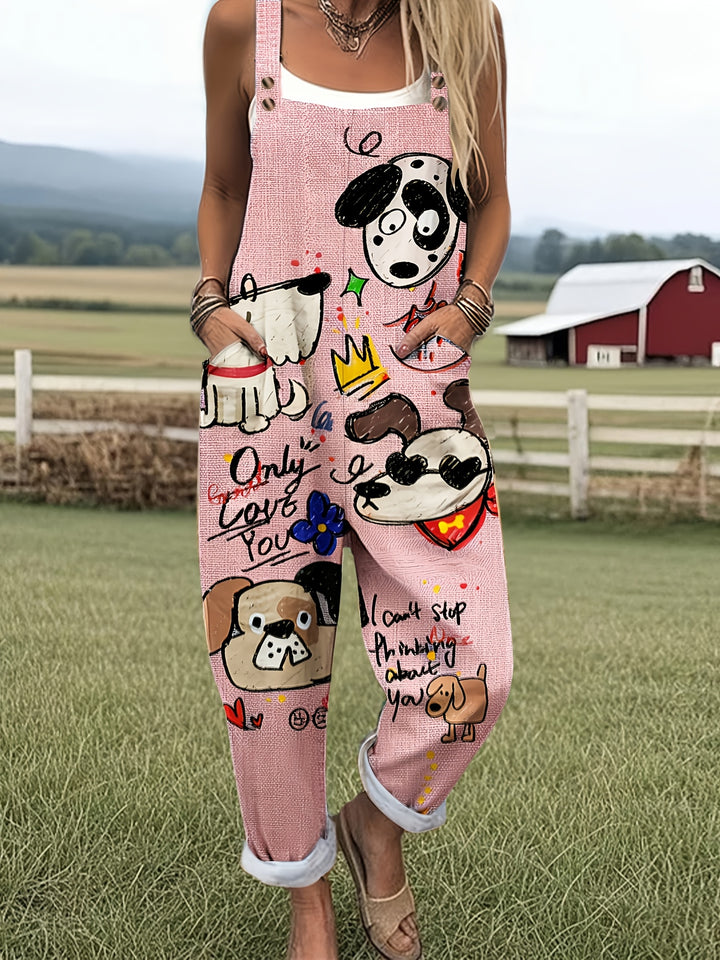 [Bedrukte Broek - Niet Denim Stof] Nieuwe Europese en Amerikaanse Damesmode met Trendy Faux Denim Dierenprint Casual Overalls, Gemaakt van Veelzijdige en Ademende Stof Perfect voor de Herfst