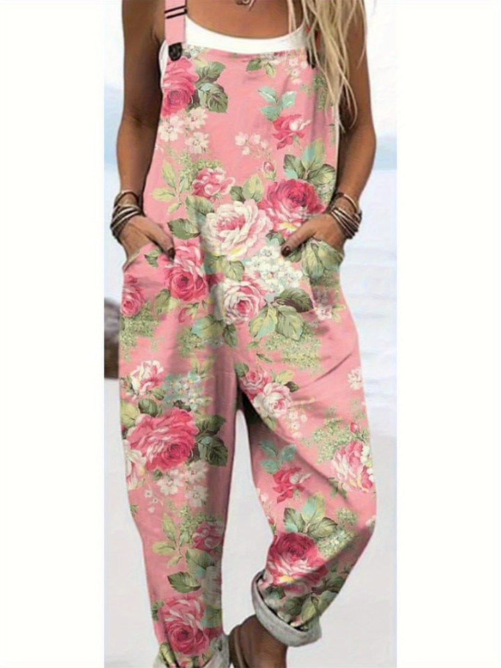 Plus Size - Plus Size - Plus Size Dames Casual Bedrukte Overalls, Stijlvolle Bedrukte Dames Dungarees Gemaakt van Comfortabele Stof, Perfect voor de Zomer met een Losse Pasvorm en Machinewasbaar