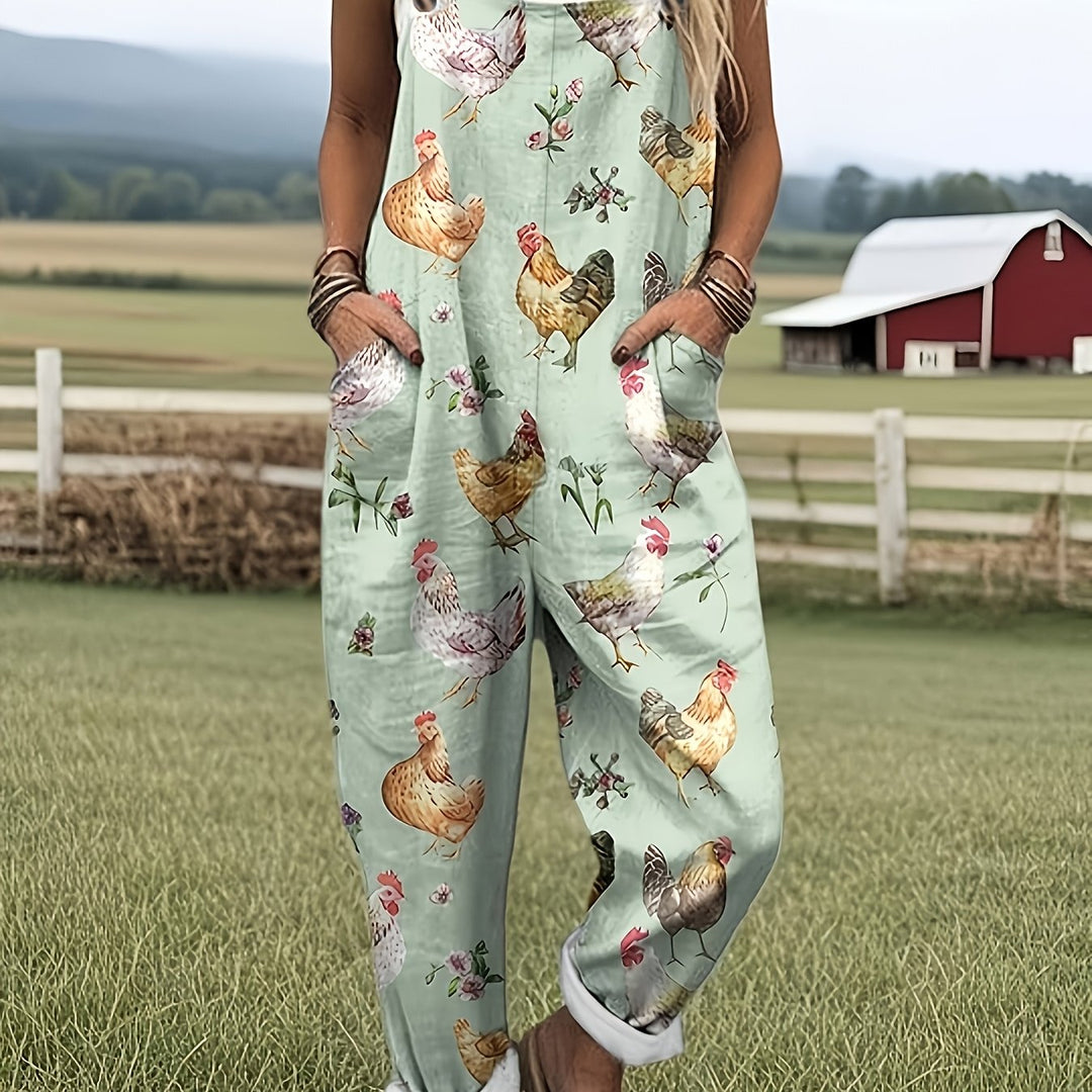 Verstelbare overalls met kippenprint - A41