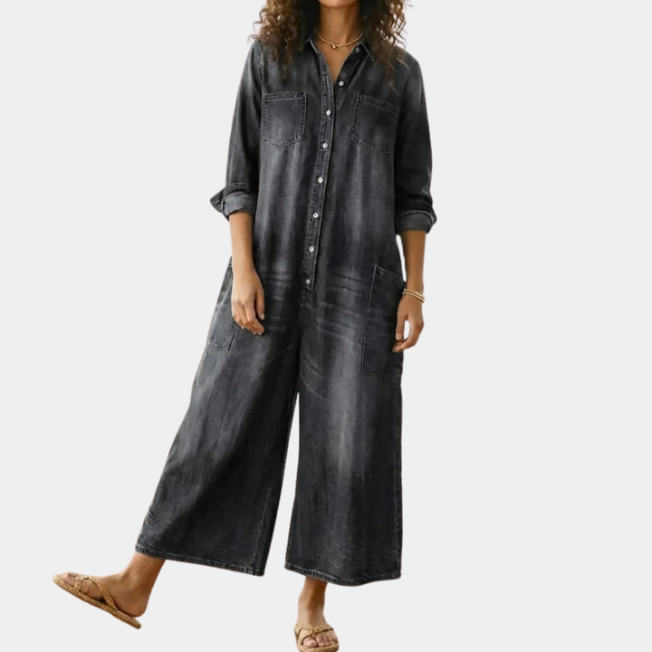 Saylor | Soft Button Denim Jumpsuit