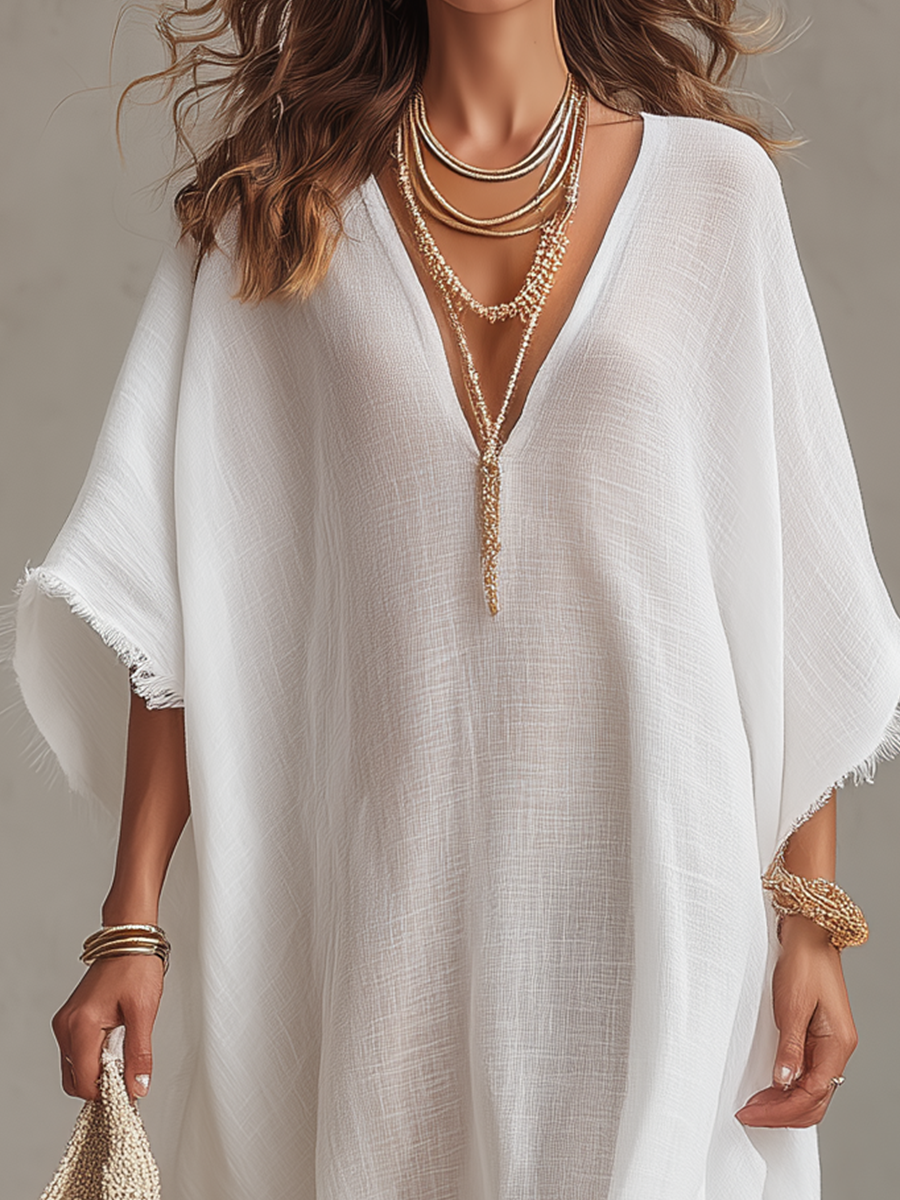 Relaxed V-Neck Midi Dress