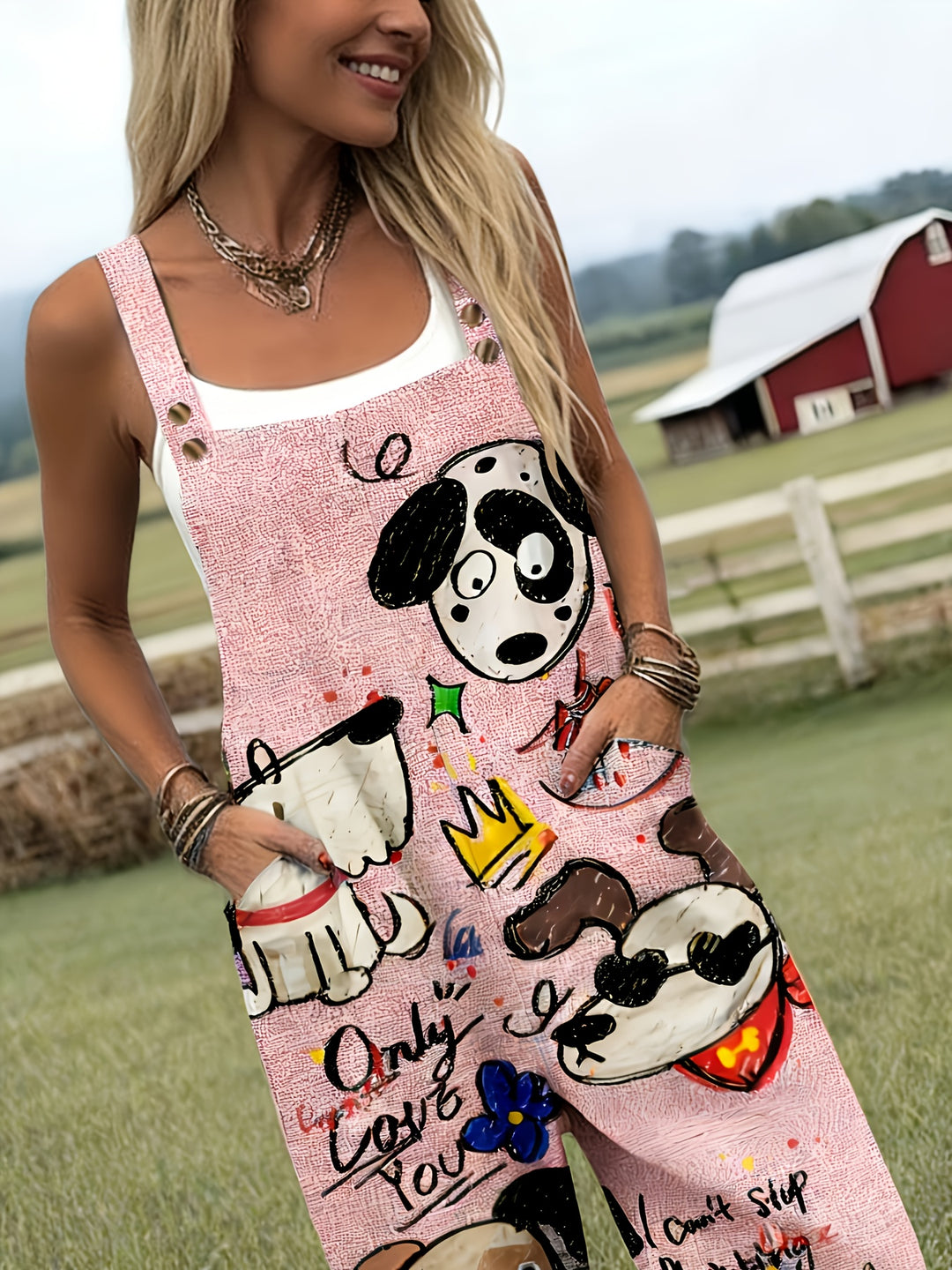 [Bedrukte Broek - Niet Denim Stof] Nieuwe Europese en Amerikaanse Damesmode met Trendy Faux Denim Dierenprint Casual Overalls, Gemaakt van Veelzijdige en Ademende Stof Perfect voor de Herfst