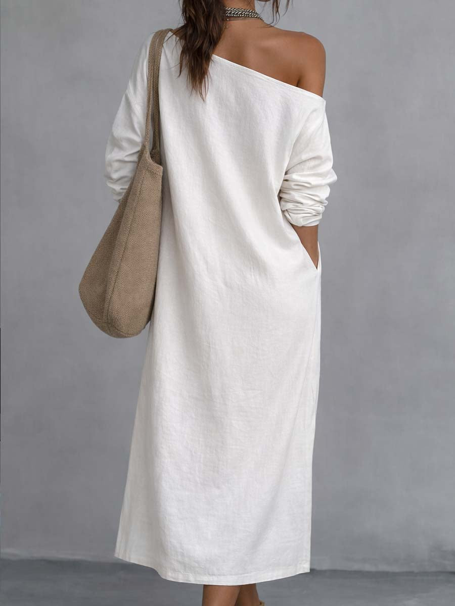 Loose-Fitting One Shoulder Split Midi Dress