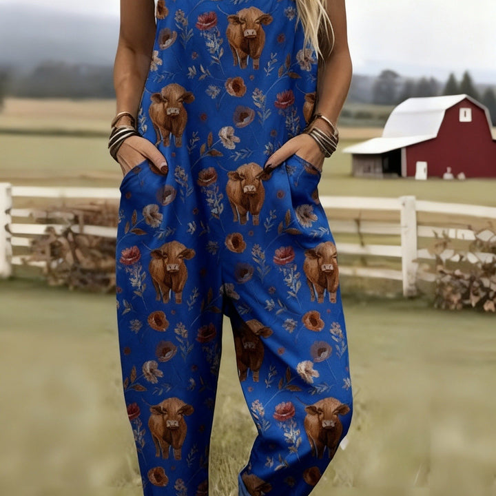 Grote maten, Dames overall met print in grote maten, Overall met schattig hondenpatroon, Casual stijl, Ruim en comfortabel, Geschikt voor dagelijks gebruik, Boerderij pastorale stijl, Machinewasbaar