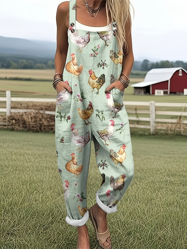 Verstelbare overalls met kippenprint - A41