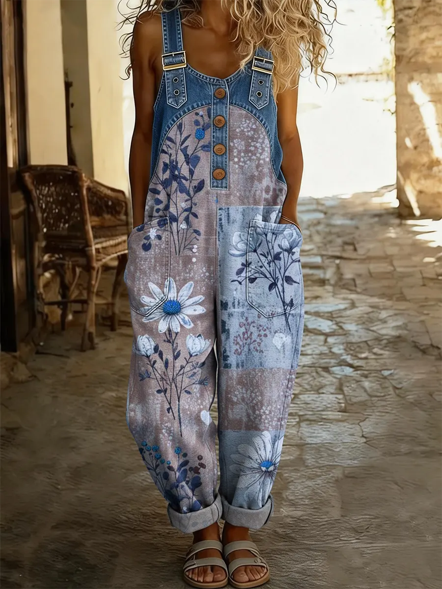 Aveline | Soft Patchwork Floral Dungarees