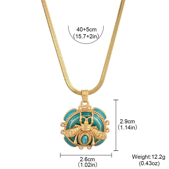 Chic Bee Pendant Necklace in Turquoise Gold