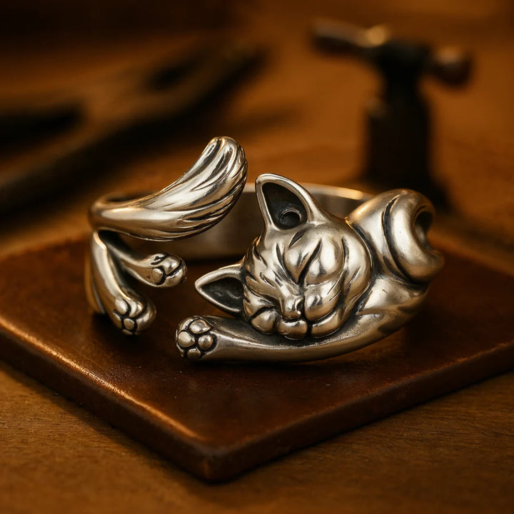 Silver Vintage Cat Ring