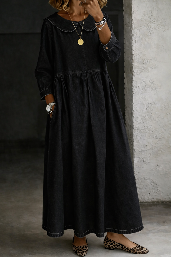 Clara | Soft Collar Denim Day Dress