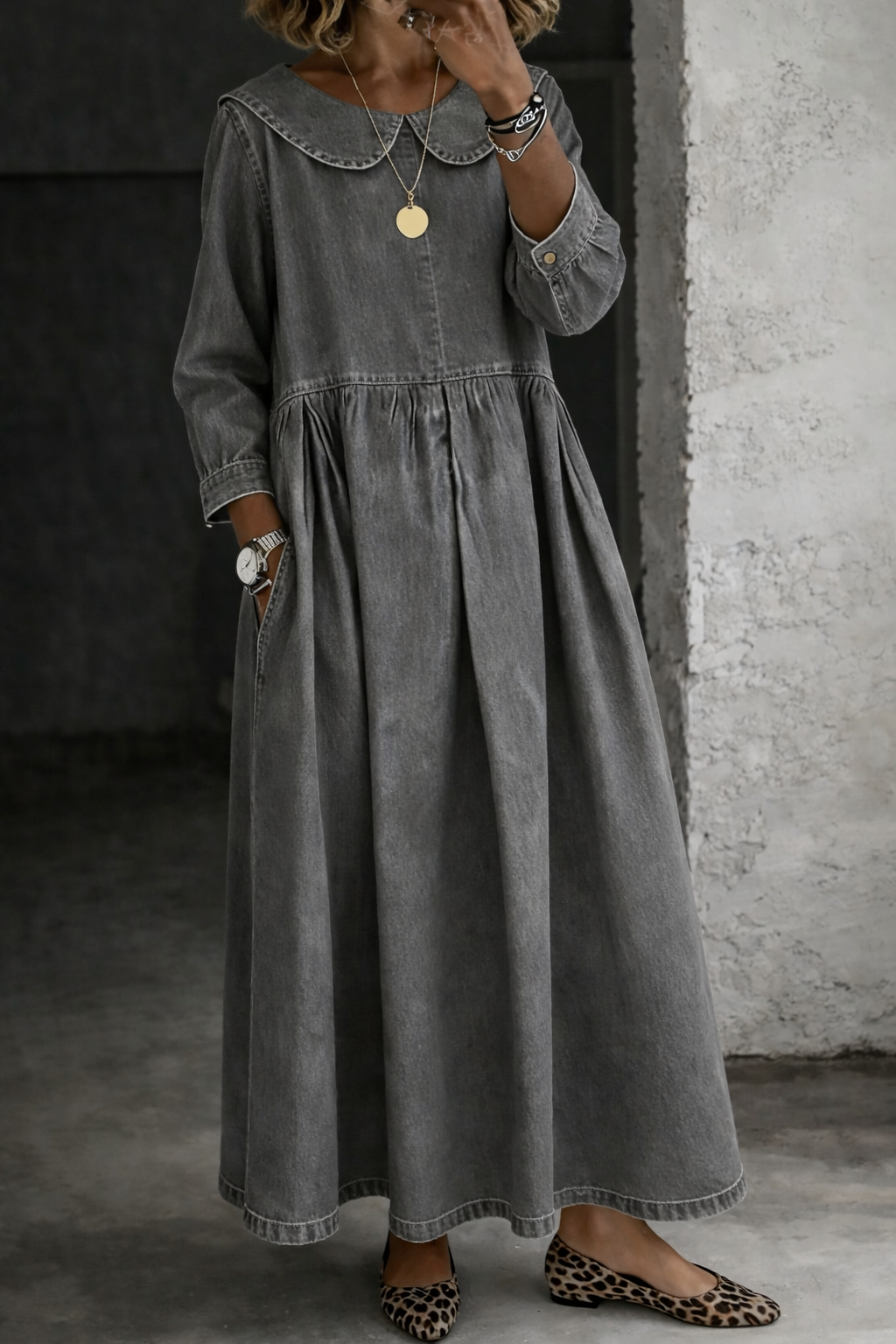 Clara | Soft Collar Denim Day Dress