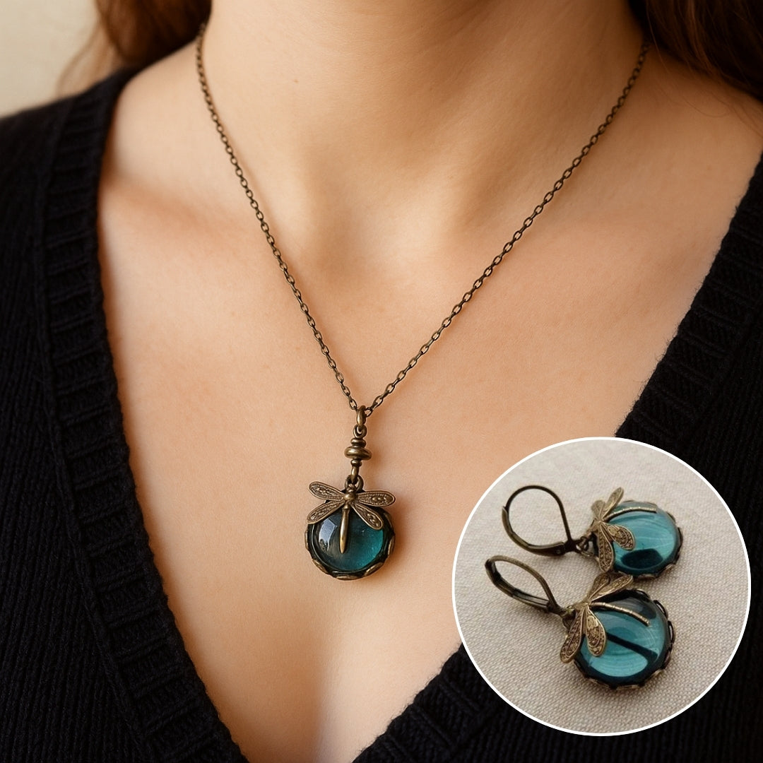 Beautiful Vintage Dragonfly Necklace with Bonus Earrings – Limited Time Offer