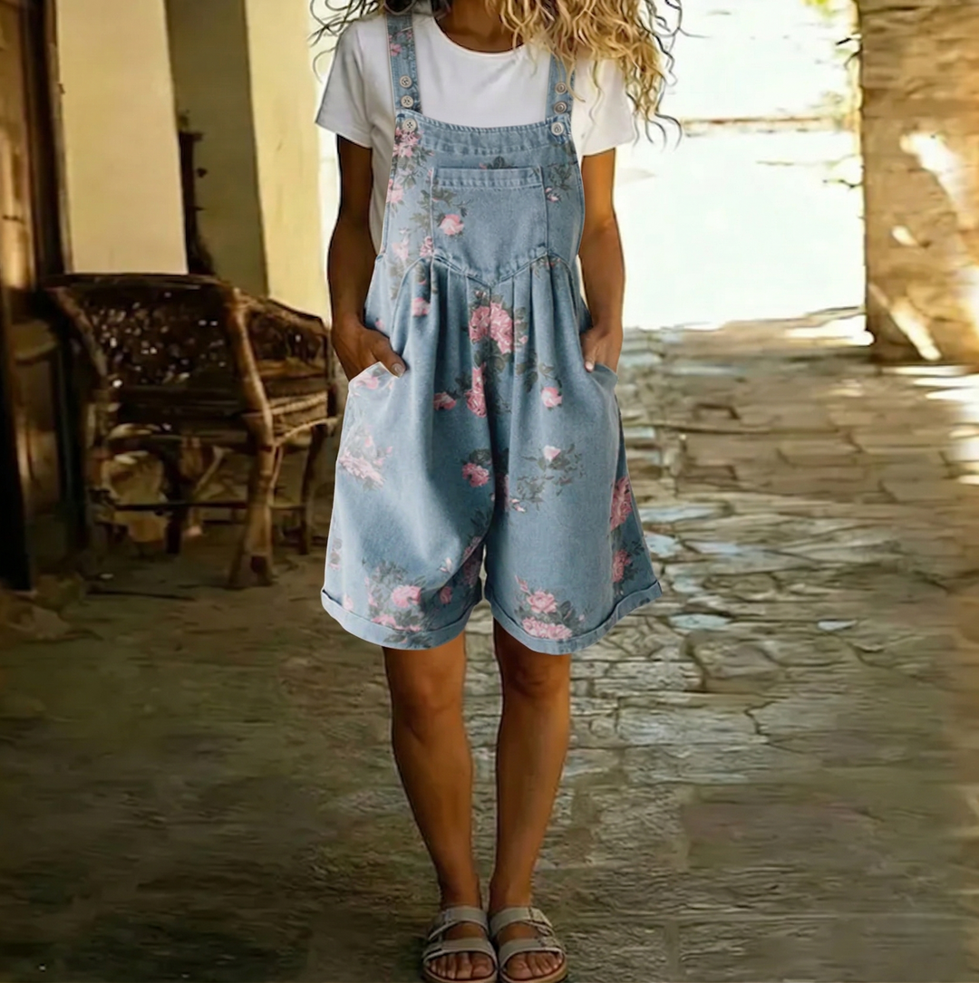 Saylor | Soft Floral Denim Short Jumpsuit