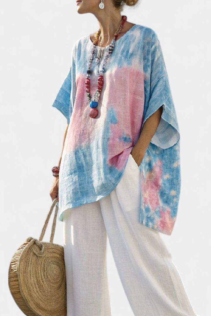 Valentina – comfortable essential linen top and striped bamboo trousers