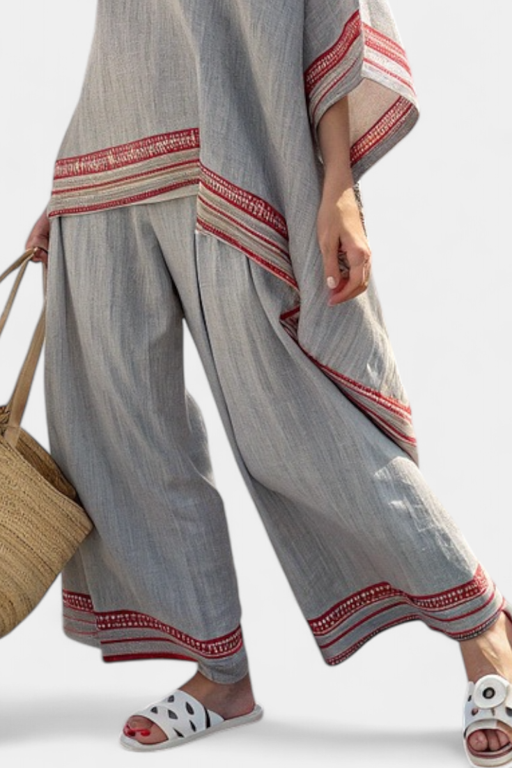 Rossella – Sophisticated Asymmetric Blouse and Wide-Leg Ethnic Trousers