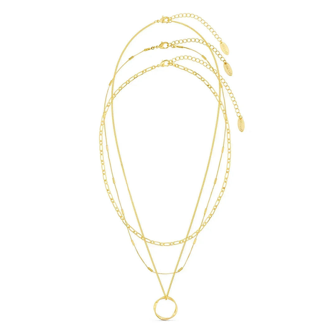Open Circle Necklace with Three Rows | Gold