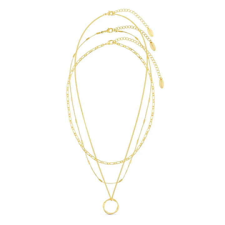 Open Circle Necklace with Three Rows | Gold