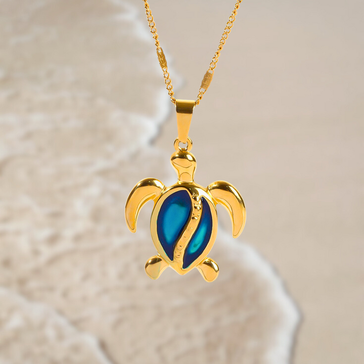 Chantal™ | Gold Turtle Necklace with Blue Opal