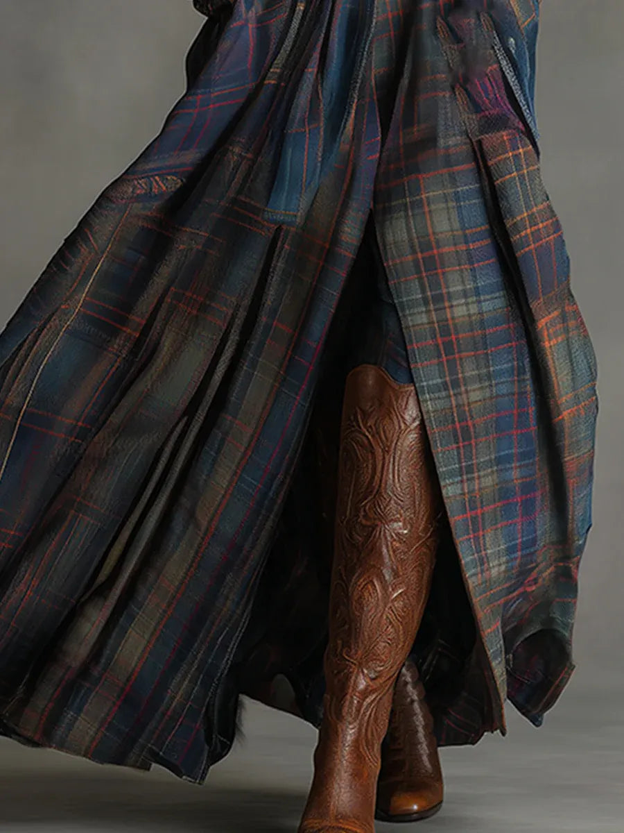 ELSPETH™ | The Suede & Plaid Maxi Dress (Includes belt)