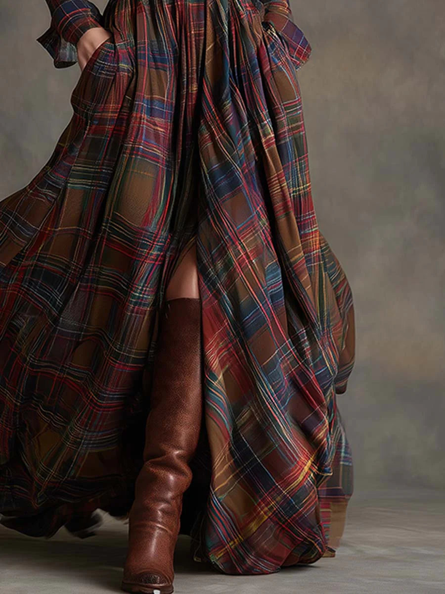 ROSALIND™ | The Plaid Belted Maxi Dress